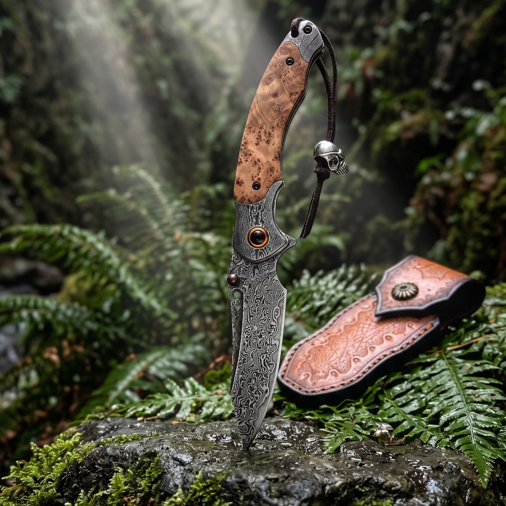 Vintage Collectible Pocket Knives - Pisau Lipat Pola Damaskus Kekuatan Tinggi