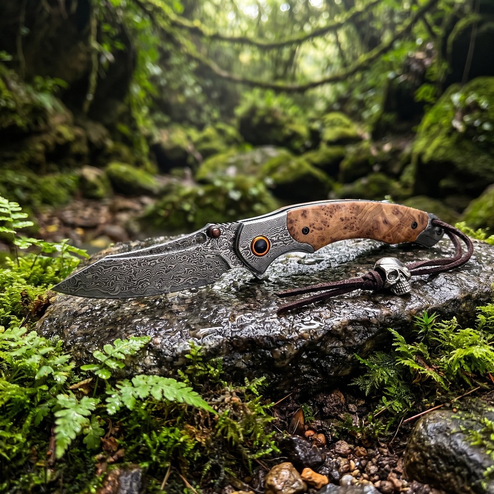 Vintage Collectible Pocket Knives - Pisau Lipat Motif Damaskus Kekerasan Tinggi