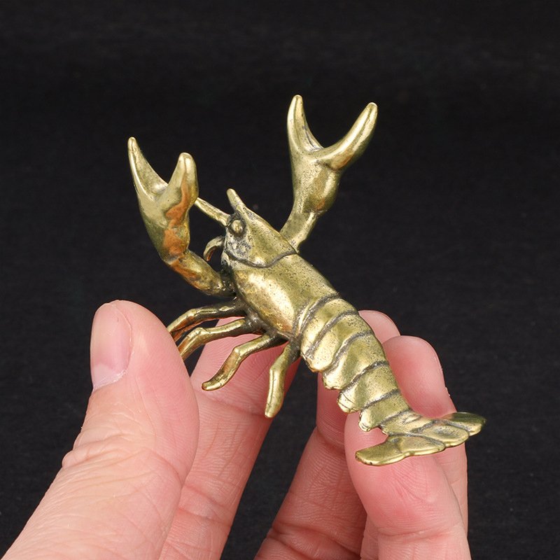 Vintage Collectible Furniture - 【F】Ornamen Lobster Kuningan Padat Vintage Tempat